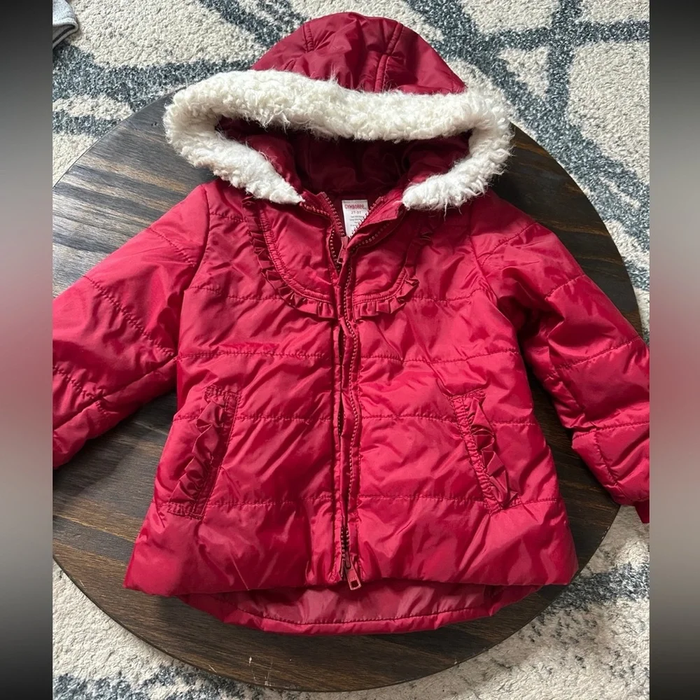 Gymboree Red Hooded Puffer Jacket with Faux Fur Trim